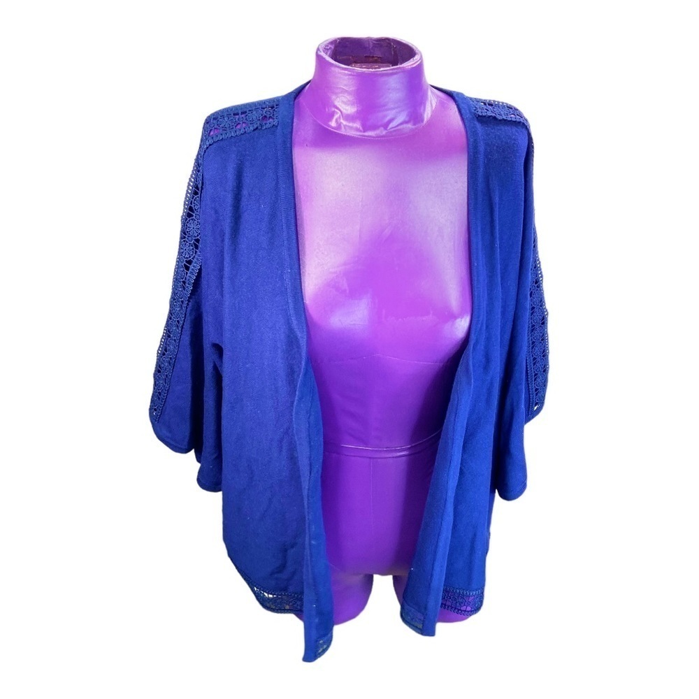 Rafaella Blue Viscose Nylon 3/4 Sleeve Open Cardigan XL
